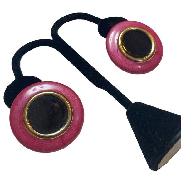 Vintage Pink And Black Enamel Earrings - Picture 1 of 12
